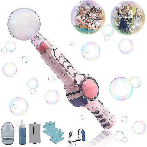 (Pink) Elastic Smog Bubble Machine Automatic Magic Smoke Bubble Blower Machine
