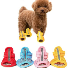 (Yellow, Size 4) 4pcs Summer Breathable Mesh Puppy Sandals Non Slip Paw Protectors for Small Pets