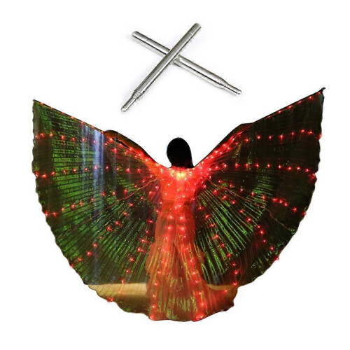 (Red) Bright LED Dance Wings with Telescopic Pole for Stage Performances