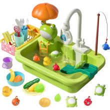 (Green) Grifo eléctrico mejorado, fregadero de juguete con agua corriente, juguetes de cocina, piscina, pesca, juegos acuáticos para niños