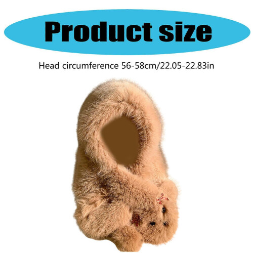 (brown) Women's Beige Soft Plush Dog Pattern Hat Thicken Winter Outdoor 2