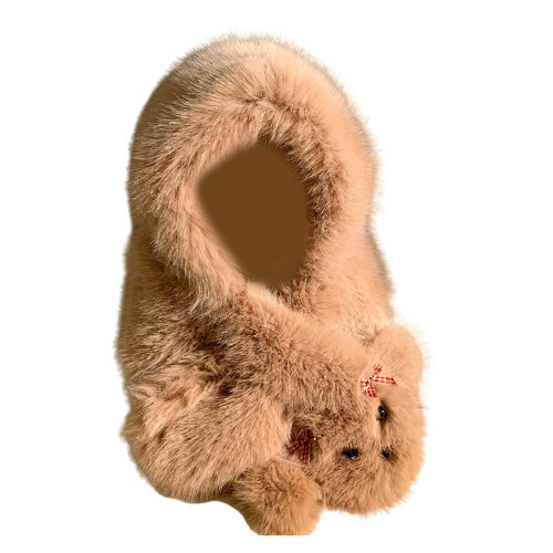 (brown) Women's Beige Soft Plush Dog Pattern Hat Thicken Winter Outdoor