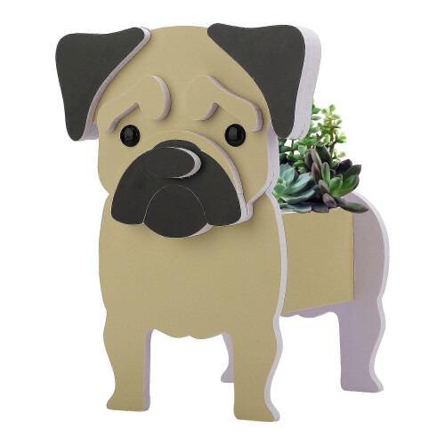 (Multicolor, Pug Planter) Fioriera a forma di cane, facile da assemblare, per uso esterno e interno. 1