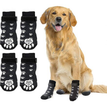 (2 Pairs Black, S) Anti-slip Dog Socks 2 Pairs Soft Adjustable Paw Protection Grip Socks with Strap Traction Control