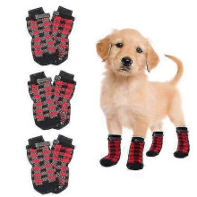 (2 Pairs Red, M) Anti-slip Dog Socks 2 Pairs Soft Adjustable Paw Protection Grip Socks with Strap Traction Control