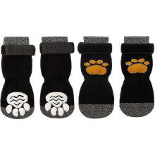 (2 Pairs Yellow, L) Anti-slip Dog Socks 2 Pairs Soft Adjustable Paw Protection Grip Socks with Strap Traction Control