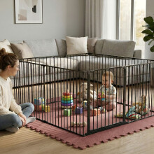 (Black, 144 x 144cm) Safetots Play Den, 70cm High, with Soft Foam Play Mat