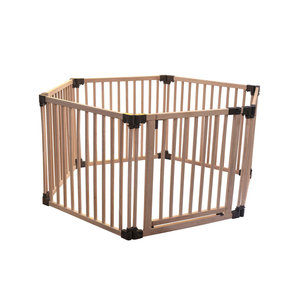 Safetots (Natural, Hexagon (6 X 80Cm)) Wooden Play Den Natural Wood, 76Cm High, With Soft Foam Play Mat