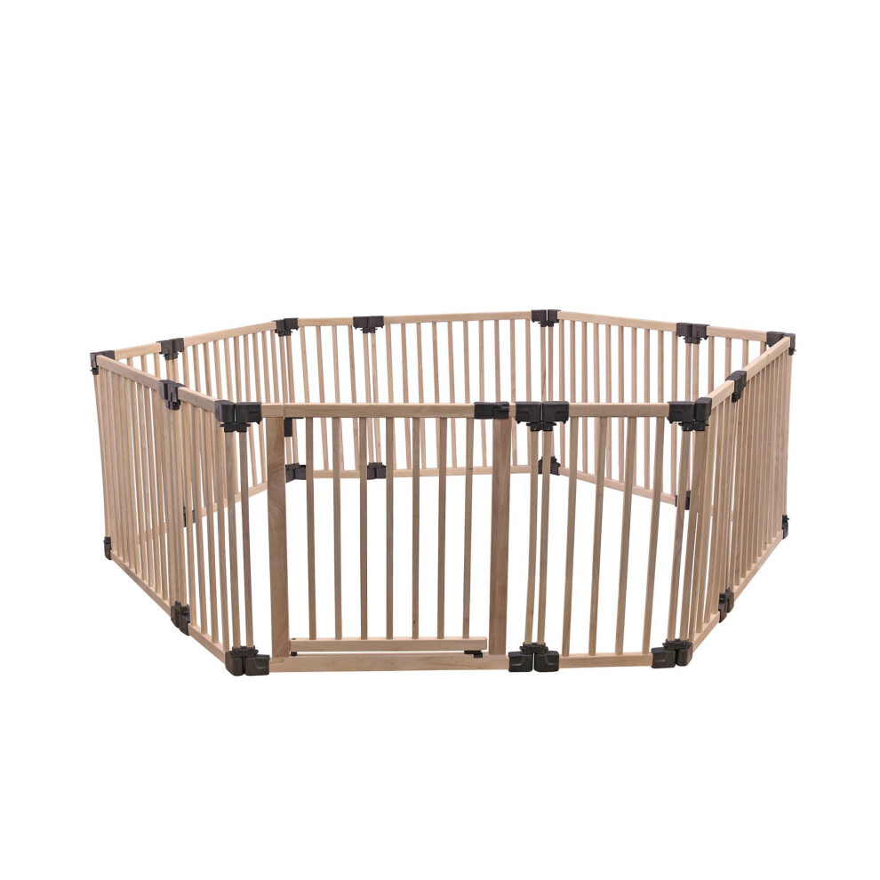 Safetots (Natural, Hexagon (6 X 120Cm)) Wooden Play Den Natural Wood, 76Cm High, With Soft Foam Play Mat