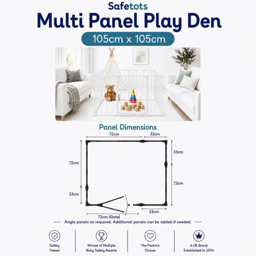 Safetots (105cm x 105cm, White) Safetots Premium Multi Panel Play Den 2