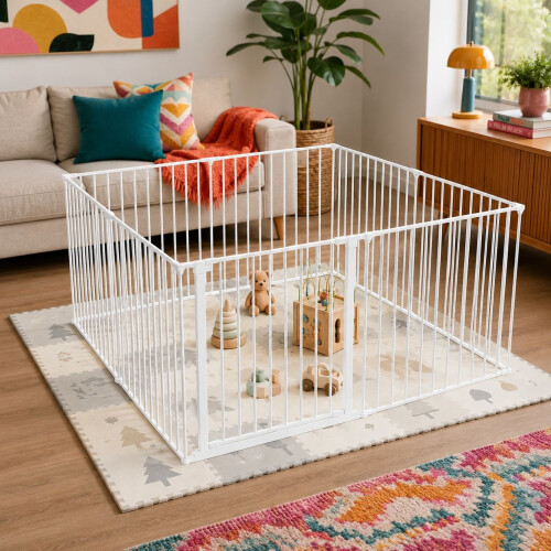 Safetots (144cm x 144cm, White) Safetots Premium Multi Panel Play Den 1
