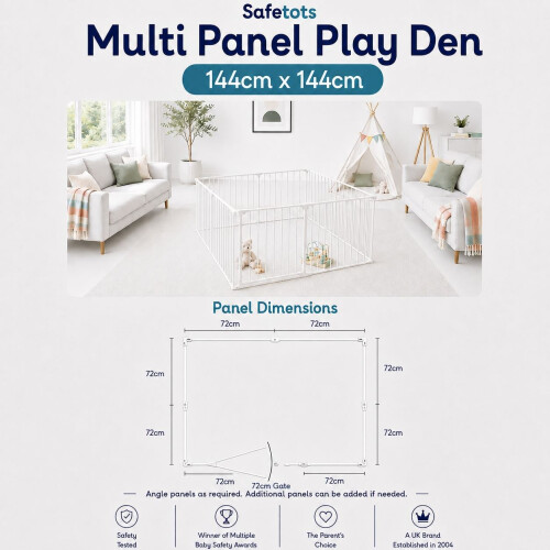 Safetots (144cm x 144cm, White) Safetots Premium Multi Panel Play Den 2