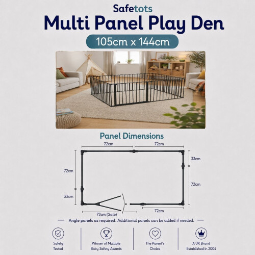 Safetots (105cm x 144cm, Black) Safetots Premium Multi Panel Play Den 2