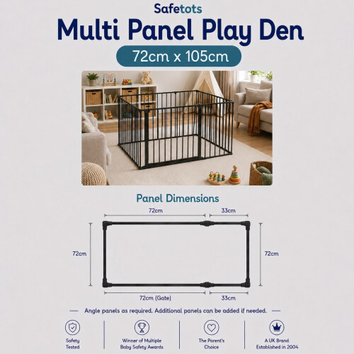 Safetots (72cm x105cm, Black) Safetots Premium Multi Panel Play Den 2