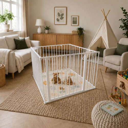Safetots (92cm x 92cm, White) Safetots Premium Multi Panel Play Den 1