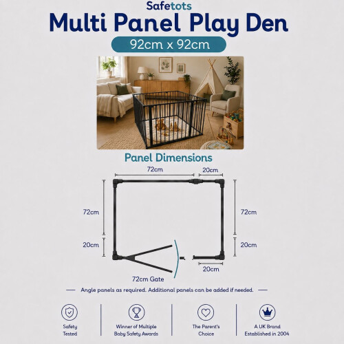 Safetots (92cm x 92cm, White) Safetots Premium Multi Panel Play Den 2