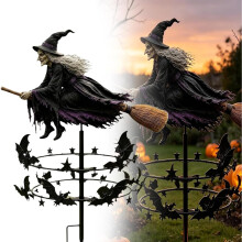 (1pc) Magical Witch Garden Wind Spinner, Metallic Resin, Halloween Wind Spinner With Witch And Bat For Patio Yard