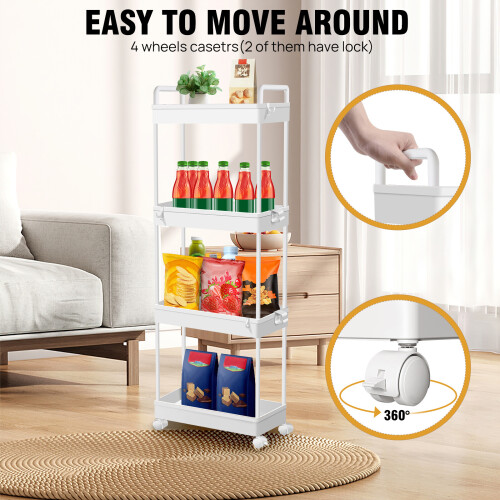SLIM SLIDE OUT KITCHEN TROLLEY BATHROOM RACK HOLDER STORAGE SHELF ON WHEELS 1