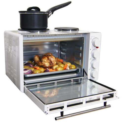 Igenix Tabletop Mini Oven & Grill with Double Hotplates Hobs, 30L, Igenix IG7130