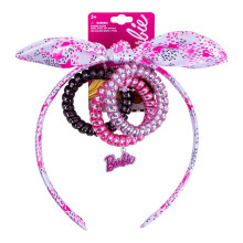 Barbie Haarbänder für Mädchen| 4er Set Barbie Kopfbänder und Haargummis| Knotenband aus weichem Barbie-Stoff