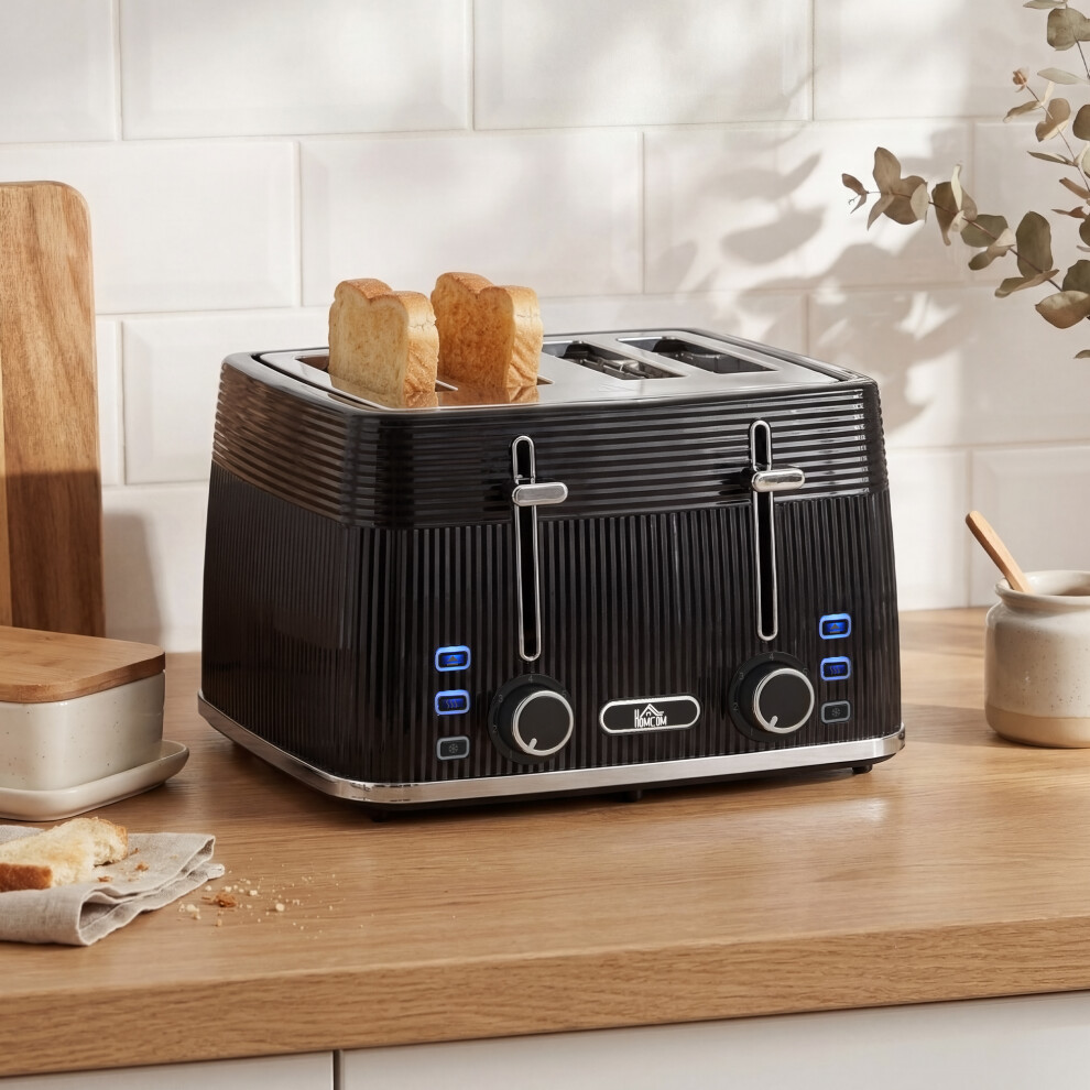 HOMCOM 4-Slice Toaster - Dual Controls - 7 Browning Settings - Black - Stainless Steel - Image 5