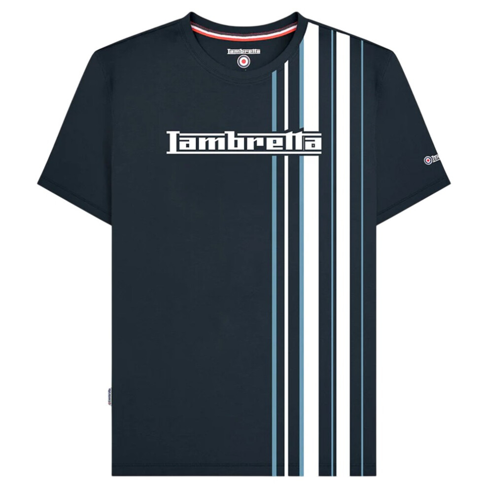 Lambretta (4Xl, Navy/Smoke Blue) Mens Racing Stripe T-Shirt