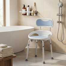 HOMCOM Shower Chair with Back, Adjustable Height, Enclosed Side Support