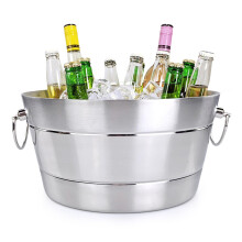 Seau à Glace en Acier Inoxydable BREKX pour Fêtes, Isolé à Double Paroi, Seau à Vin avec Poignées