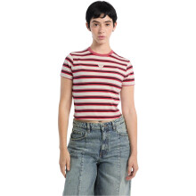 (12 UK, Fruit Punch) Guess Womens/Ladies Striped Fitted Crop T-Shirt