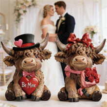 Cow Figurines Valentine'S Day Romantic Calf Decorations 2 Piece Animal Statues for Home Decor for Wedding Farmhouse