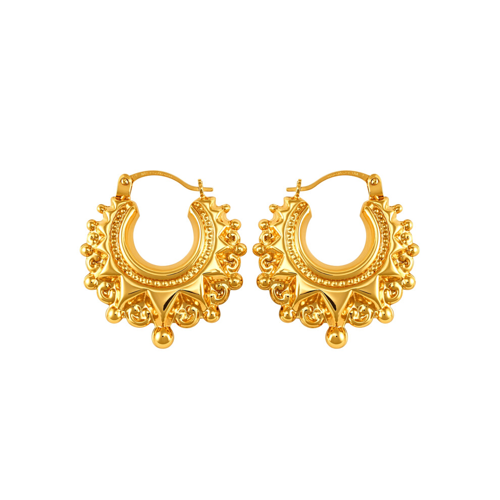 Jewelco London Ladies 9Ct Gold Victorian Spike Hoop Creole Earrings 15Mm - Jer829