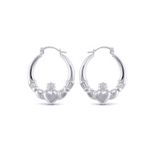 Jewelco London Ladies Sterling Silver Love Heart Claddagh Creole Earrings 23mm - AER180
