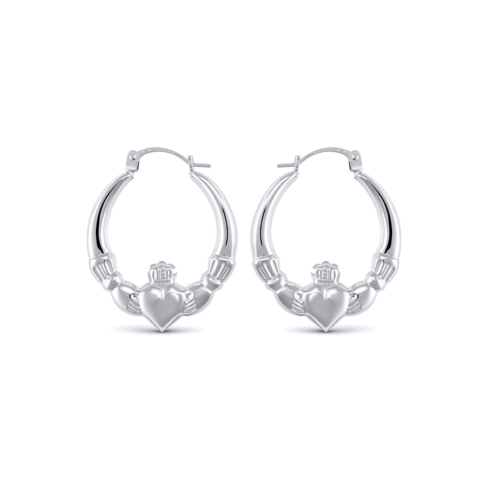 Jewelco London Ladies Sterling Silver Love Heart Claddagh Creole Earrings 23Mm - Aer180