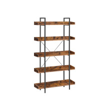 5-Tier Bookcase - Wood and Metal - Rustic Brown and Black - Versatile Storage Solution for Living Room, Bedroom, and Home Office
