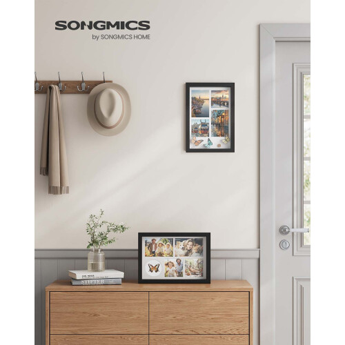 A4 Collage Picture Frame - Wood - Black - Includes 6 Mats and Shadow Box with Push Pins 1