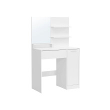 Vanity Table - Wood - White - With Mirror, Drawer, and Shelves for Makeup Organization