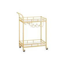 Drinks Trolley - Metallic - Gold - 2 Mirrored Shelves, Wine and Glass Holders
