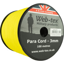 Web-tex 3mm Paracord 100m Reel, Polypropylene Parachute Cord Yellow