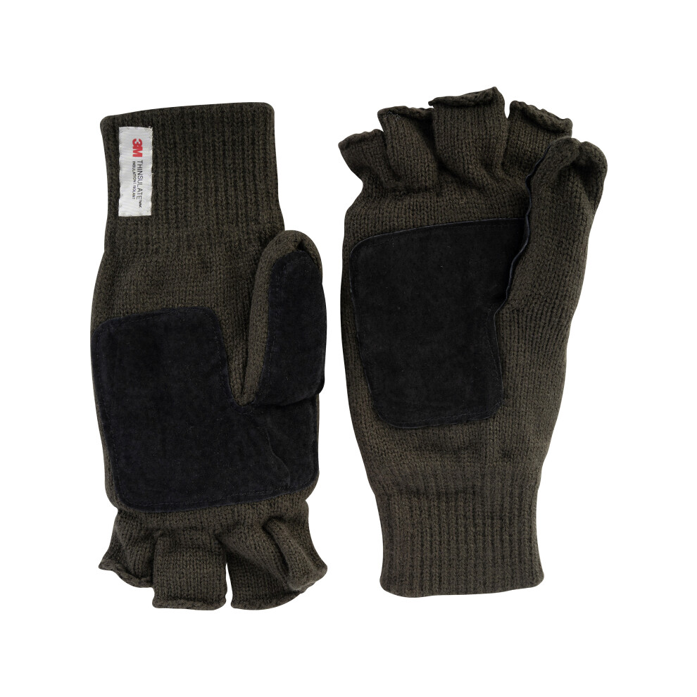 Jack Pyke Men’s Suede Palm Knitted Shooters Mitts Gloves – Convertible Thinsulate Fingerless Glo