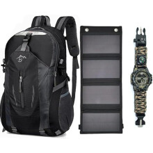 Zaino con Pannello Solare 20W USB 5V - Zaino Trekking da 40 Litri Impermeabile con orologio multifunzione per Escursionismo, Alpin