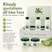 Set Cosmetico 5 Pezzi all'Aloe Vera Barbadensis Miller – Showergel, Bodygel, Bodylotion, Crema e Cool Gel – Cura Idratante e Rigen