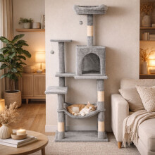 Torre rascador para gatos con hamaca, 146 cm, gris