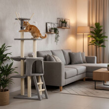 Torre rascador para gatos con hamaca y postes de sisal, 134 cm