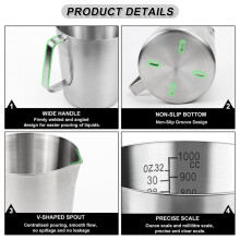 4X Pichet Doseur 1 L en Acier Inoxydable, Verre Doseur en Métal avec Poignée, Graduation en Onces et en Ml, Lavable au Lave-Vaisselle, Pot à Lait.