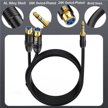 2X Dual Female XLR to 1/4 Inch TRS Stereo Male Plug Y-Splitter Cable 2-XLR Female to Quarter Inch Adapter Patch Cord-B