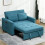 Loveseat Sofa Bed, Convertible Bed Settee with 2 Pillows, Side Pockets, Blue 4
