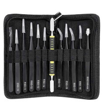 Tweezers 12 Pieces ESD Tweezers Kit Anti-Static Non-Magnetic Stainless Steel Multi-Standard with Ba