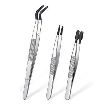 3 Pieces Tweezers with Rubber Tips Tweezers PVC Coated Tweezers Set, Rubber Straight and Flat Tip Tweezers Black