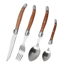 2026 Juego de 4 cuchillos para carne Laguiole, tenedores de mesa de acero inoxidable, cubiertos occidentales con mango de madera,