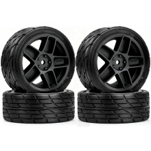 1/10 RC Car -Road Flat Racing Tires, for Climbing Car Plastic Wheel Rims, Wind-Cutting Wheel Hubs Black